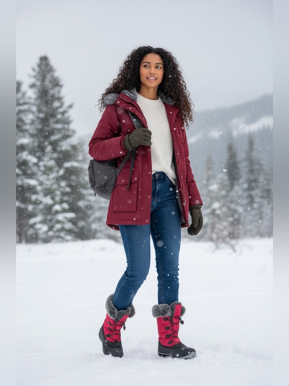 Kamik Red Winter Snow Boots with Faux-Fur Lining